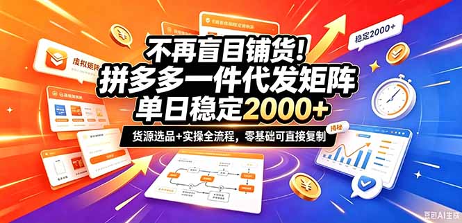 （20955期）不再盲目铺货！拼多多一件代发矩阵落地攻略，提供优质货源店铺运营全流程，零基础可直接复制-九节课