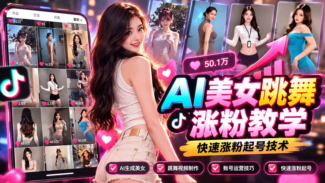 （21256期）AI美女跳舞涨粉教学，AI生成美女，跳舞视频制作，账号运营与快速起号涨粉-九节课