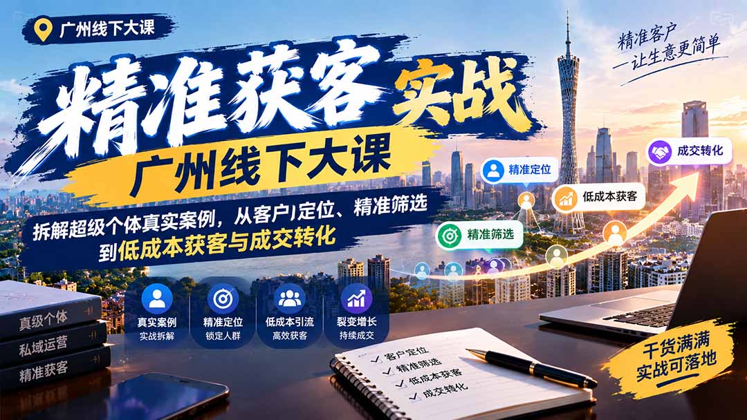 （20820期）精准获客实战广州线下大课：拆解超级个体真实案例，从客户定位、精准筛选到低成本获客与成交转化-九节课