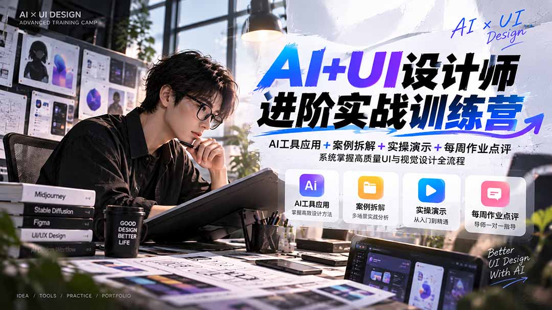 （20905期）【无水印】AI+UI设计师进阶训练营-第4期：AI工具应用+案例拆解+实操演示+作业点评，掌握高质量UI与视觉设计全流程-九节课