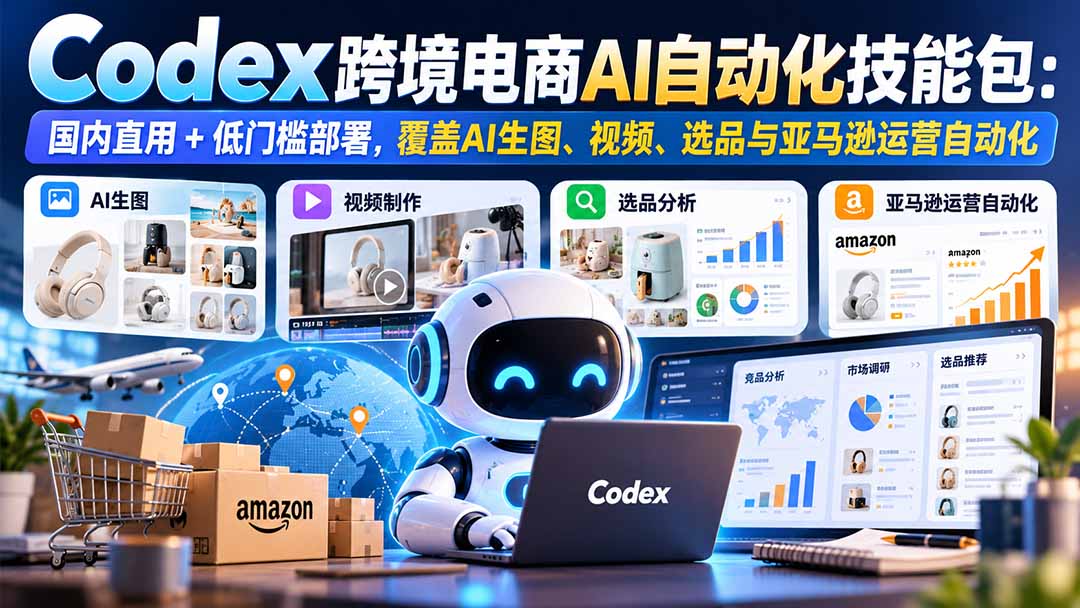 （20752期）【无水印】Codex跨境电商AI自动化技能包：国内直用+低门槛部署，覆盖AI生图、视频、选品与亚马逊运营自动化-九节课