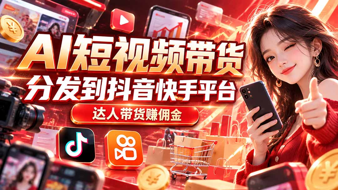 （20754期）【AI短视频带货】分发到抖音快手平台，达人带货赚佣金-九节课