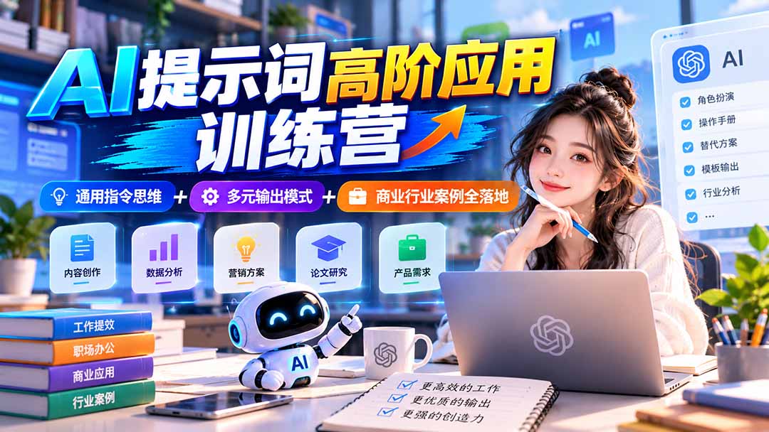 （20823期）【无水印】AI提示词高阶应用训练营｜通用指令思维+多元输出模式+商业行业案例全落地-九节课
