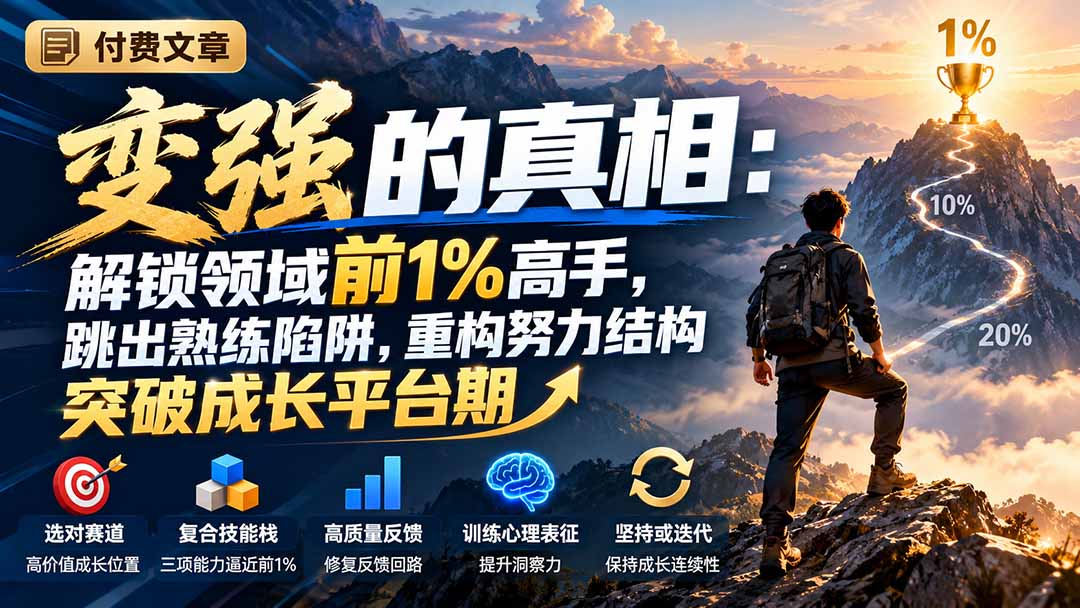 （21042期）付费文章：变强的真相：解锁领域前1%高手，跳出熟练陷阱，重构努力结构突破成长平台期-九节课
