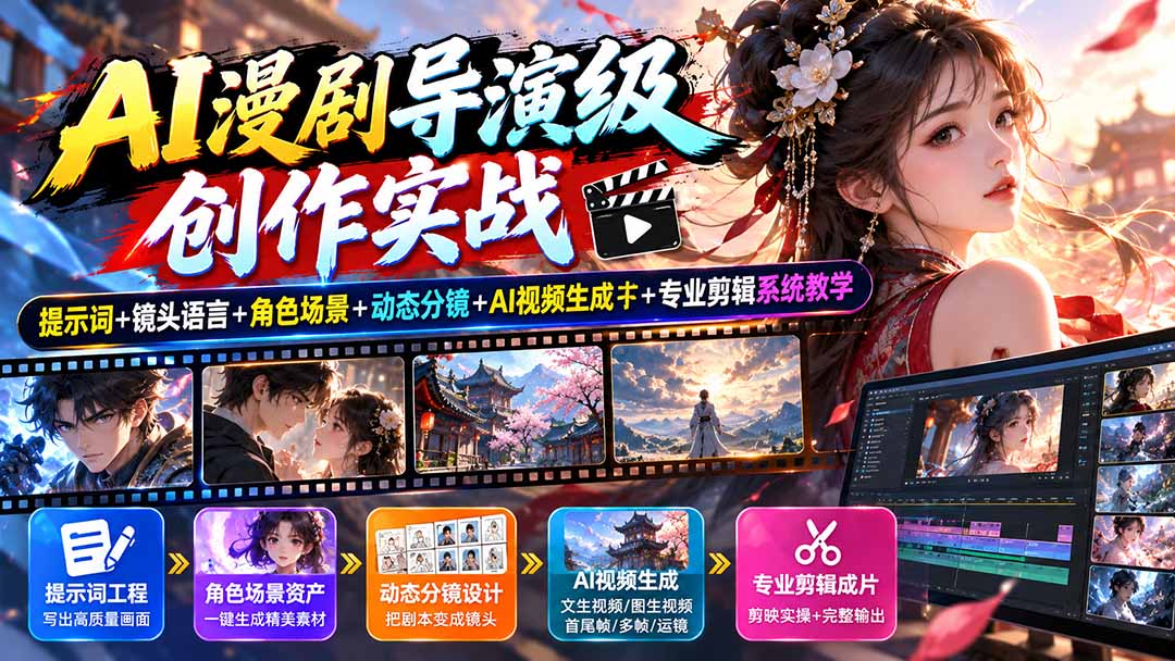 （20814期）AI漫剧导演级创作实战：提示词+镜头语言+角色场景+动态分镜+AI视频生成+专业剪辑系统教学-九节课