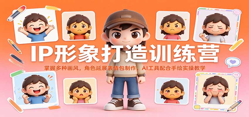 IP形象打造训练营：掌握多种画风，角色延展表情包制作，AI工具配合手绘实操教学-九节课