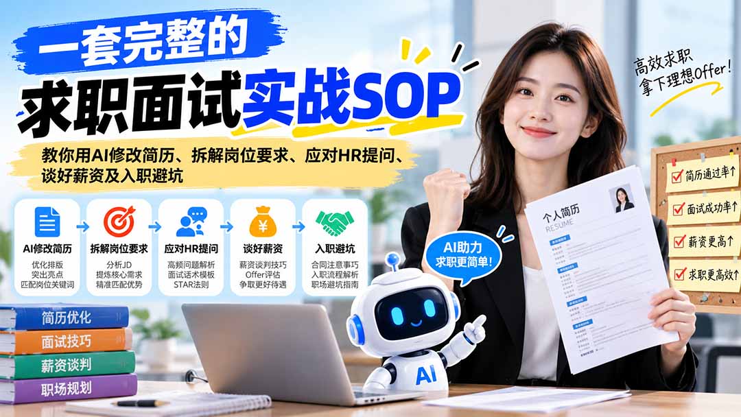 （21259期）一套完整的求职面试实战SOP：教你用AI修改简历、拆解岗位要求、应对HR提问、谈好薪资及入职避坑-九节课