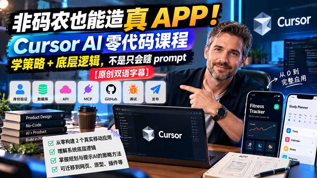 （20810期）非码农也能造真 APP！Cursor AI 零代码课程：学策略 + 底层逻辑，不是只会瞎 prompt【原创双语字幕】-九节课