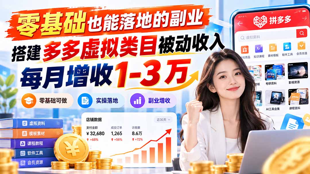 （20870期）零基础也能落地的副业，搭建多多虚拟类目被动收入，每月增收 1-3 万-九节课