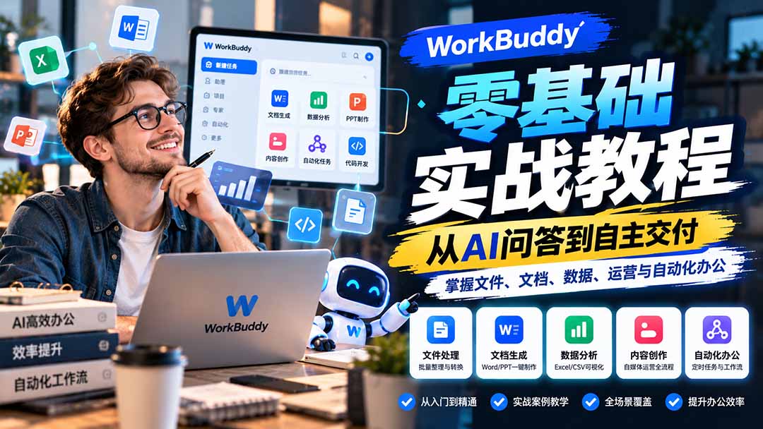 （20827期）WorkBuddy零基础实战教程：从AI问答到自主交付，掌握文件、文档、数据、运营与自动化办公-九节课