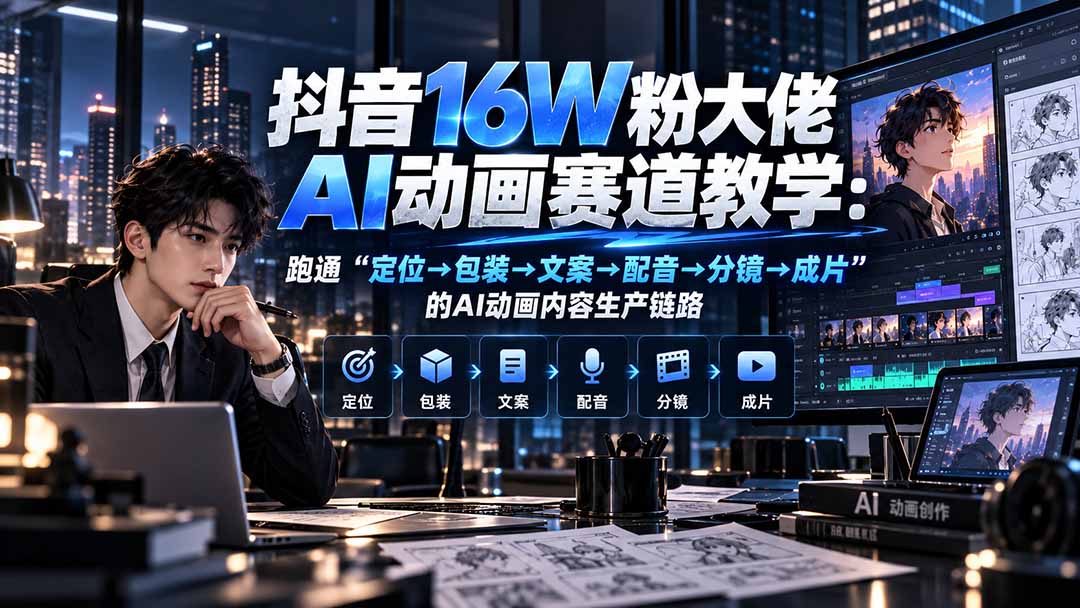 （20791期）抖音16W粉大佬规则门禁AI动画赛道教学：跑通“定位→包装→文案→配音→分镜→成片”的AI动画内容生产链路-九节课