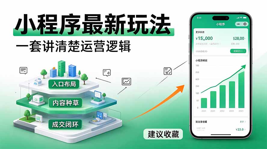（20876期）微信小程序最新玩法   四种收益来源，单日收入400+-九节课