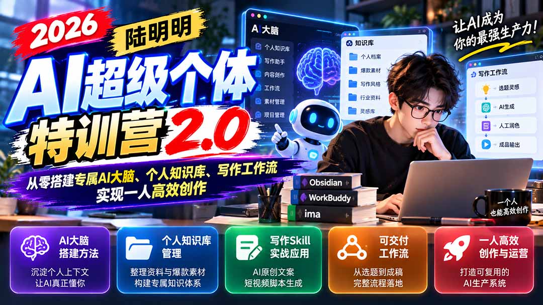 （21281期）2026AI超级个体特训营2.0：从零搭建专属AI大脑、个人知识库、写作工作流，实现一人高效创作-九节课