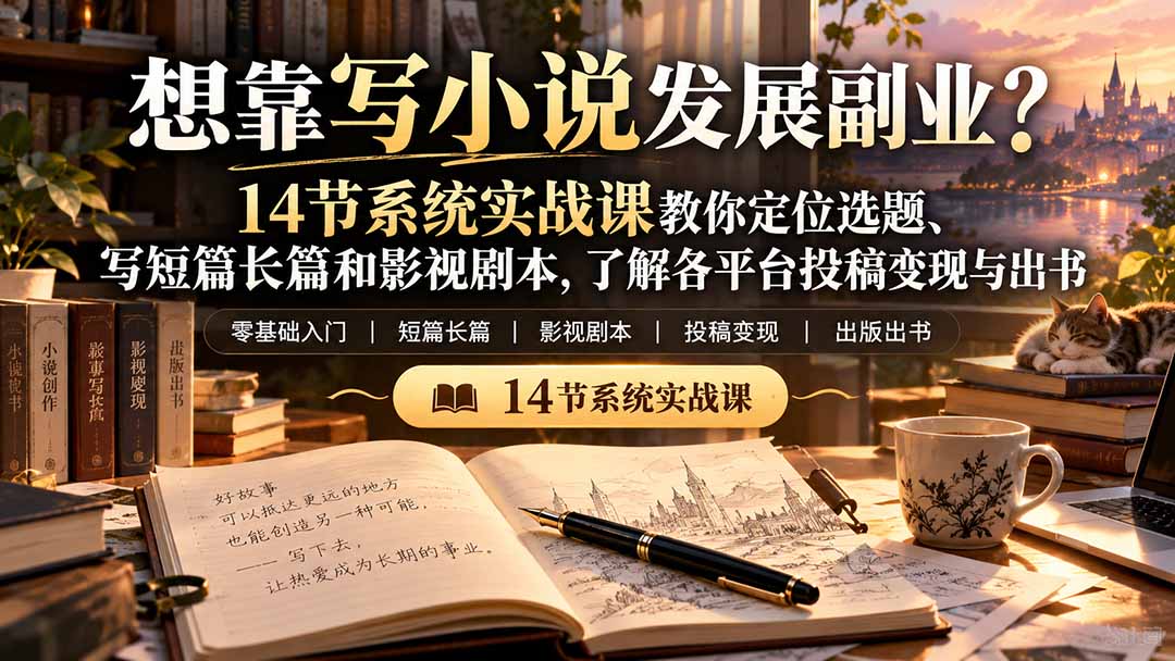 （21031期）【无水印】想靠写小说发展副业？14节系统实战课教你定位选题、写短篇长篇和影视剧本，了解各平台投稿变现与出书-九节课