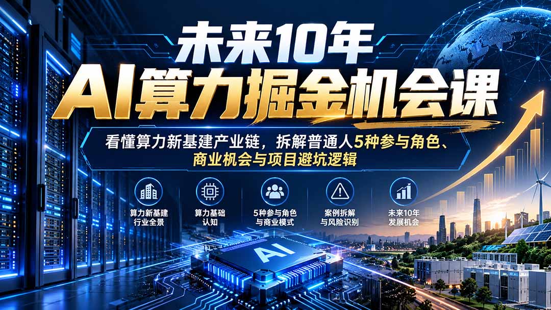 （20825期）未来10年AI算力掘金机会课：看懂算力新基建产业链，拆解普通人5种参与角色、商业机会与项目避坑逻辑-九节课