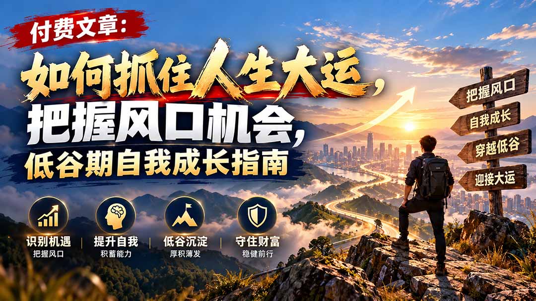 （20942期）付费文章：如何抓住人生大运，把握风口机会，低谷期自我成长指南-九节课