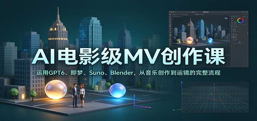 AI电影级MV创作课：运用GPT6、即梦、Suno、Blender，从音乐创作到运镜的完整流程-九节课