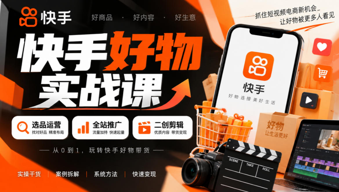 快手好物实战课｜选品运营+全站推广+二创剪辑带货变现-九节课