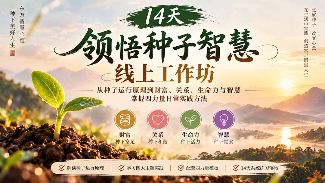 （20756期）14天领悟种子智慧线上工作坊｜从种子运行原理到财富、关系、生命力与智慧，掌握四力量日常实践方法-九节课