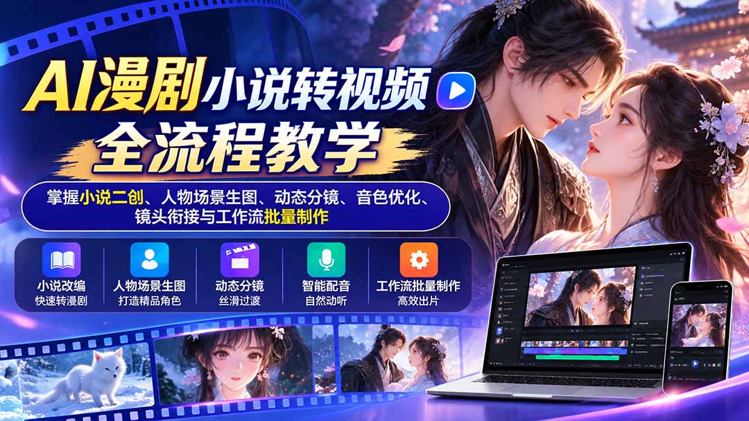 （20880期）AI漫剧小说转视频全流程教学：掌握小说二创、人物场景生图、动态分镜、音色优化、镜头衔接与工作流批量制作-九节课
