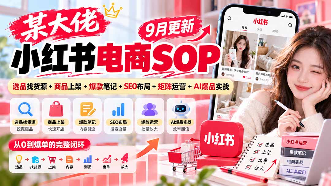 （20757期）某大佬小红书电商SOP｜9月更新：选品找货源+商品上架+爆款笔记+SEO布局+矩阵运营+AI爆品实战-九节课
