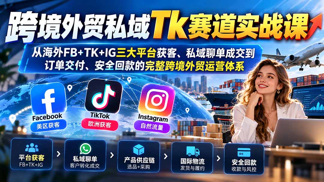 （20894期）跨境外贸私域Tk赛道实战课：从海外FB+TK+IG三大平台获客、私域聊单成交到订单交付、安全回款的完整跨境外贸运营体系-九节课