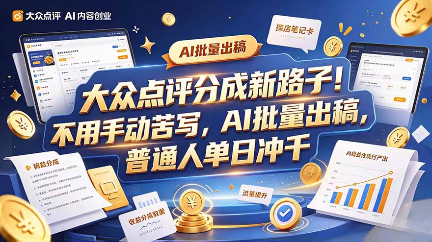 （20983期）大众点评副业新玩法，工具提效解放双手，批量做笔记，单日可破千-九节课