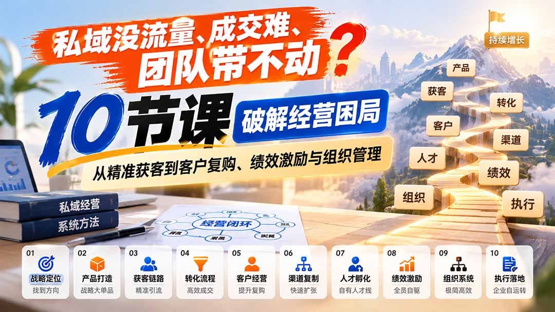 （20931期）私域没流量、成交难、团队带不动？10节课破解经营困局，从精准获客到客户复购、绩效激励与组织管理-九节课