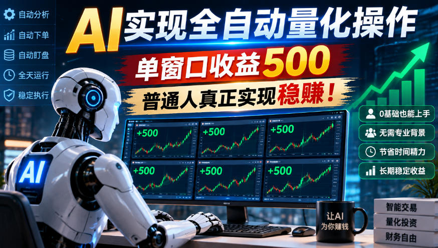 AI实现全自动量化操作，单窗口收益500，普通人真正实现稳賺！【揭秘】-九节课