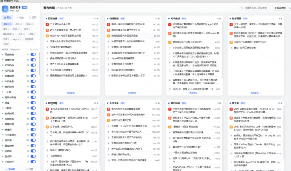 图片[2]-群友做了个非常不错的热点汇总工具！自媒体达人必备，聚合70+热榜信息，简约美观rebang-helper-九节课