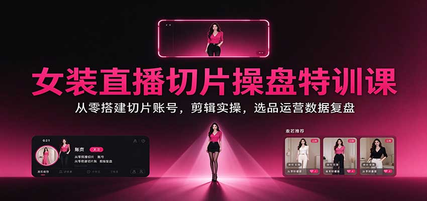 女装直播切片操盘特训课：从零搭建切片账号，剪辑实操，选品运营数据复盘-九节课