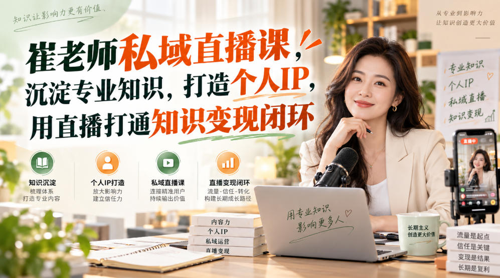 崔老师私域直播课，沉淀专业知识，打造个人IP，用直播打通知识变现闭环-九节课