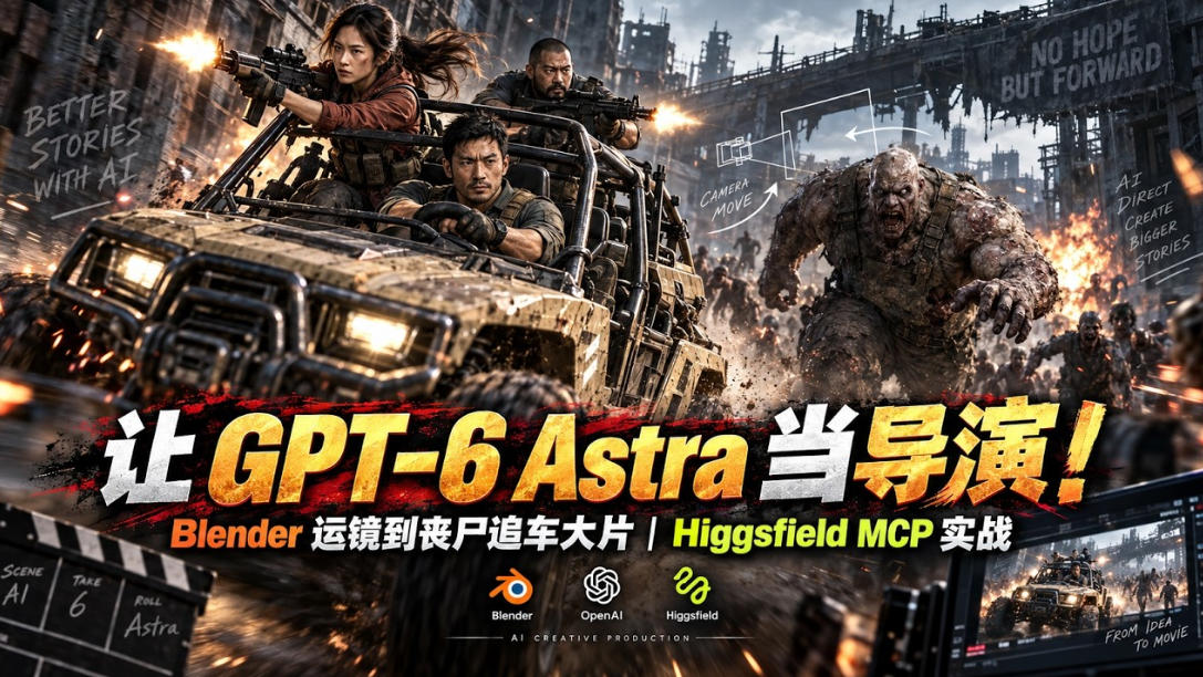 让GPT-6 Astra当导演！Blender运镜到丧尸追车大片｜Higgsfield MCP实战-九节课