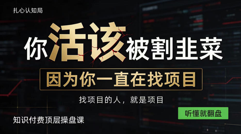 做项目不如卖项目，做知识付费自己当老板，知识付费顶层操盘课，听懂就翻盘【揭秘】-九节课