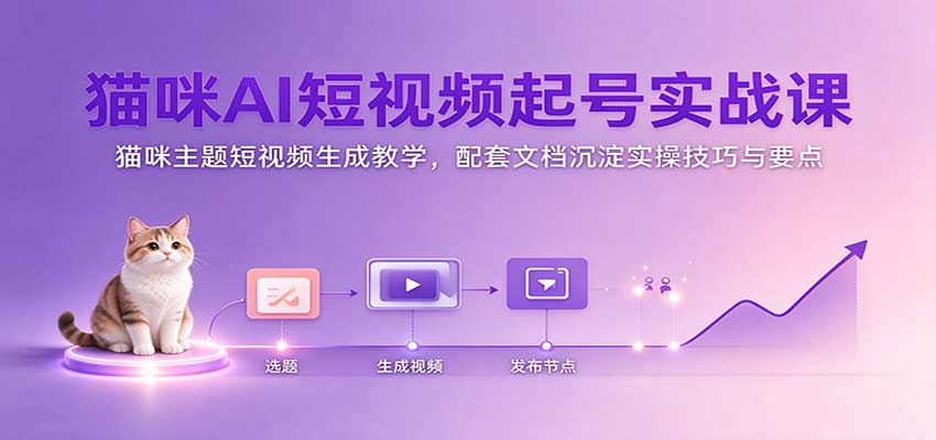 猫咪AI短视频起号实战课：猫咪主题短视频生成教学，配套文档沉淀实操技巧与要点-九节课