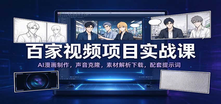 百家视频项目实战课：AI漫画制作，声音克隆，素材解析下载，配套提示词-九节课