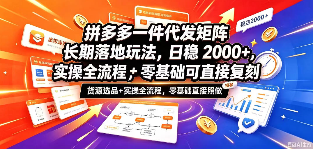 拼多多一件代发矩阵长期落地玩法，日稳入2k+，选品货源+实操全流程，零基础可直接复刻【拆解】-九节课