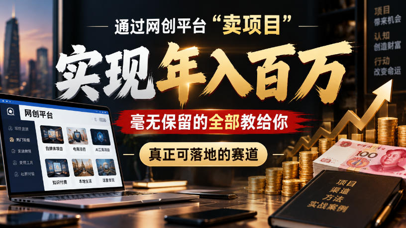通过网创平台“卖项目”实现年入100w，毫无保留的全部教给你，真正可落地的赛道【揭秘】-九节课