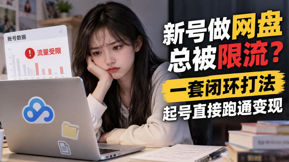 新号做网盘总被限流？一套闭环打法，起号直接跑通变现-九节课