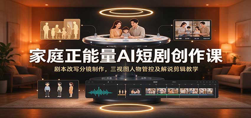 家庭正能量AI短剧创作课：剧本改写分镜制作，三视图人物管控及解说剪辑教学-九节课