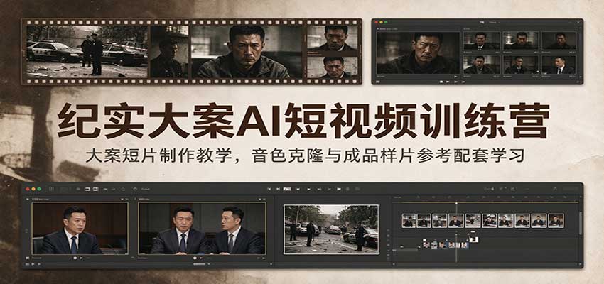 纪实大案AI短视频训练营：大案短片制作教学，音色克隆与成品样片参考配套学习-九节课