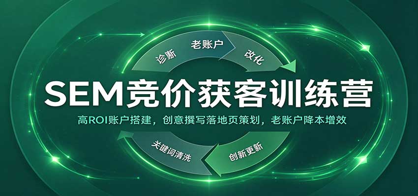 SEM竞价获客训练营：高ROI账户搭建，创意撰写落地页策划，老账户降本增效-九节课
