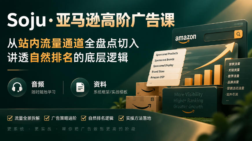 亚马逊高阶广告课，从站内流量通道全盘点切入，讲透自然排名的底层逻辑（直播+音频+资料）-九节课