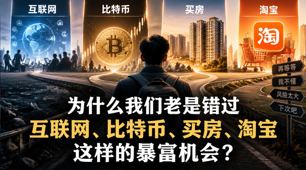 某社群付费文章：为什么我们老是错过互联网、比特币、买房、淘宝这样的暴富机会？-九节课