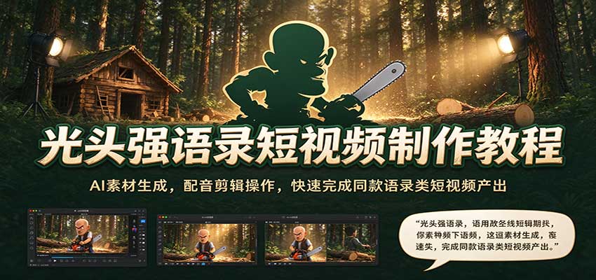光头强语录短视频制作教程：AI素材生成，配音剪辑操作，快速完成同款语录类短视频产出-九节课