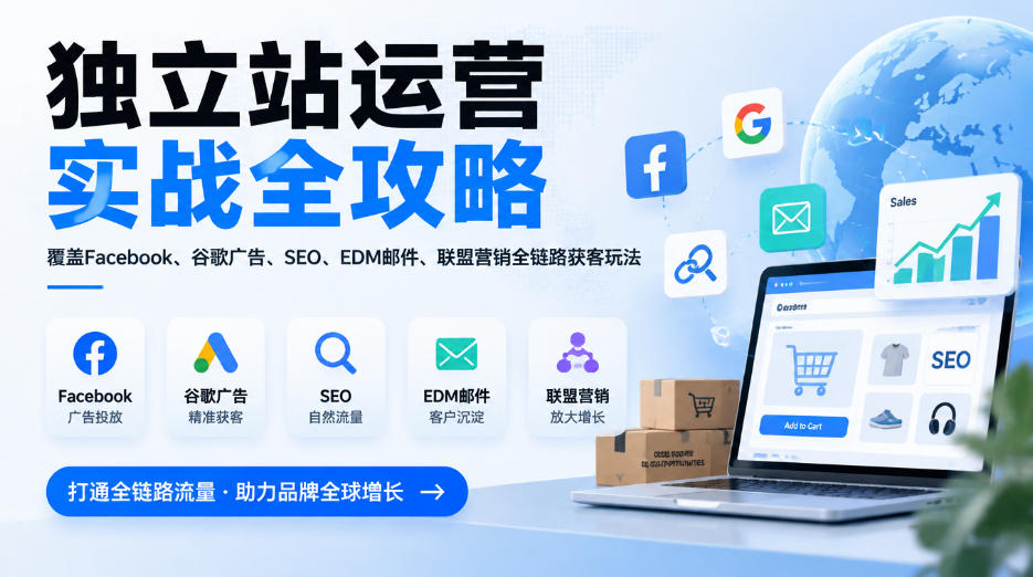 独立站运营实战全攻略，覆盖Facebook、谷歌广告、SEO、EDM邮件、联盟营销全链路获客玩法（更新2026）-九节课