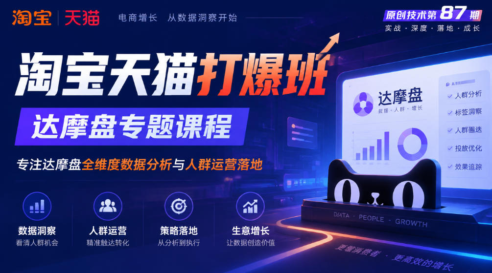《淘宝天猫打爆班》原创技术第87期，达摩盘专题课程，专注达摩盘全维度数据分析与人群运营落地-九节课