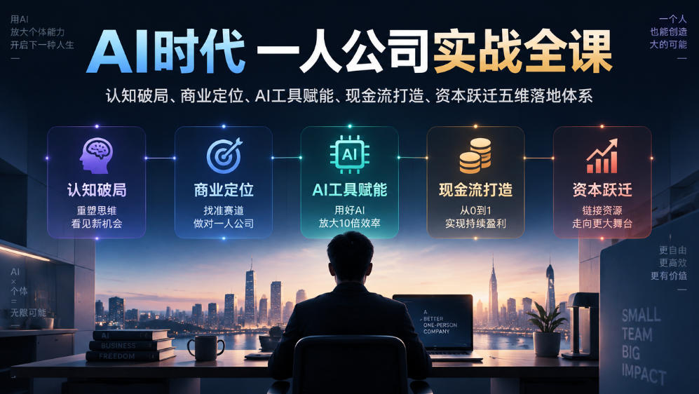 AI时代一人公司实战全课｜认知破局、商业定位、AI工具赋能、现金流打造、资本跃迁五维落地体系-九节课