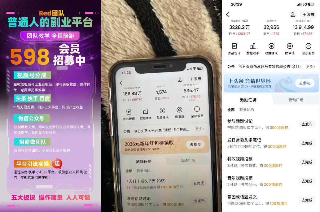 图片[2]-收费598的Red团队普通人副业陪跑，视频号、公众号、头条、百度、快手多平台矩阵变现，新手小白也能月入1W-九节课