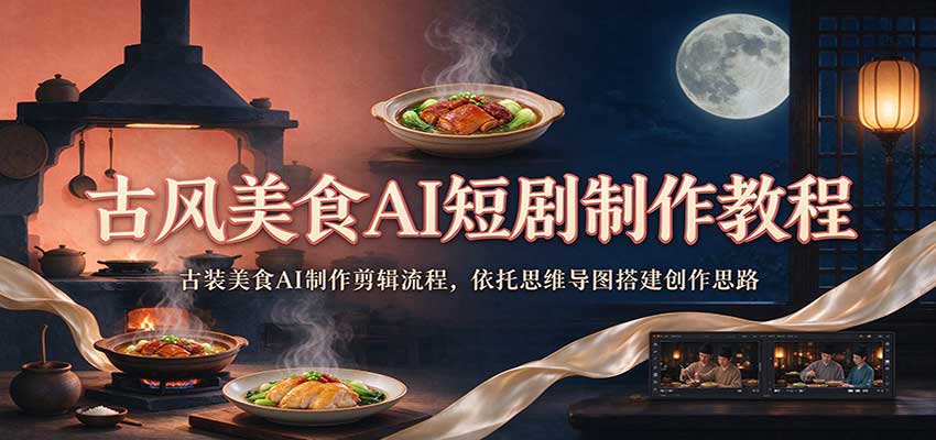 古风美食AI短剧制作教程：古装美食AI制作剪辑流程，依托思维导图搭建创作思路-九节课